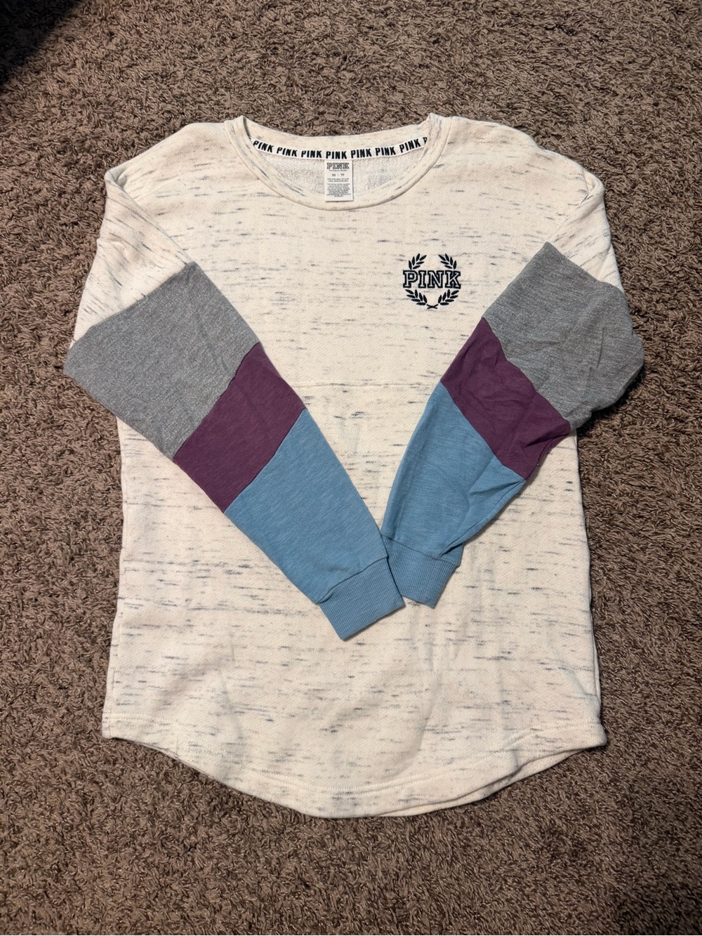 PINK Victoria's Secret Cream Colorblock Long Sleeve Top